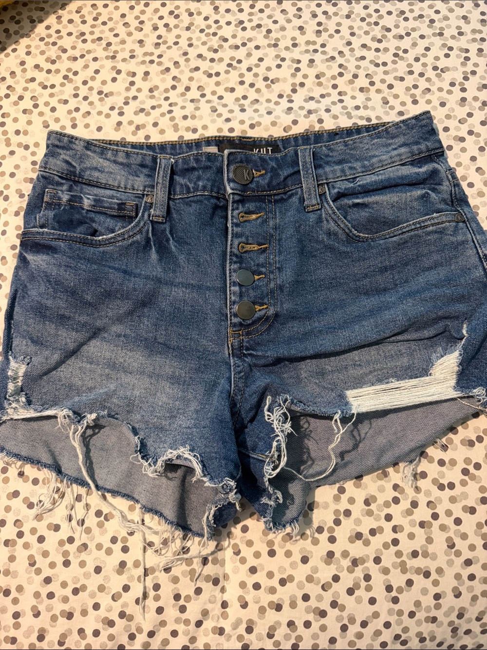 Kut from the Kloth Medium Blue Distressed Button-Fly Denim Shorts